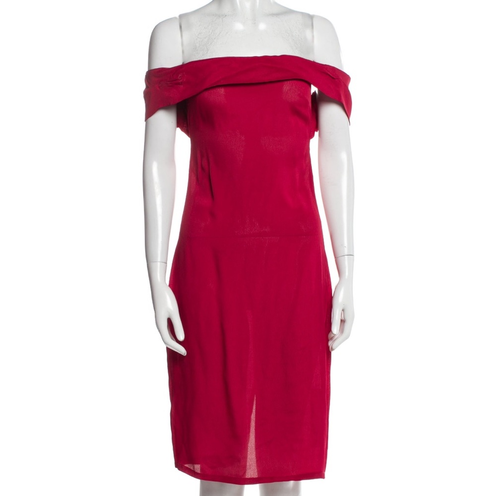 Reformation carrera off the shoulder red pink sheath midi dress with slit - Picture 2 of 4